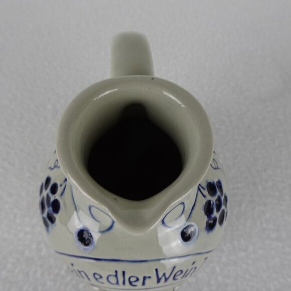 German Salt Glaze Wine Jug Pitcher 4.5" Tall Stoneware Pottery Gray & Blue - Picture 6 of 9